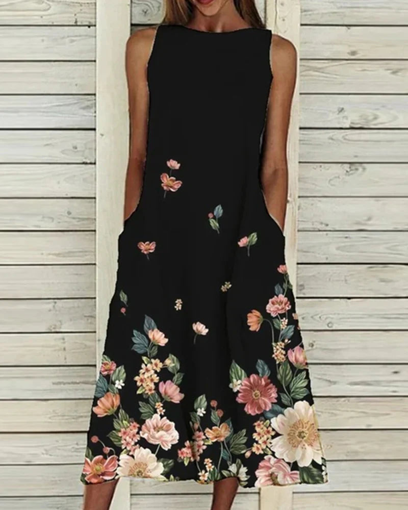 Damen Sommerkleid Mit Blumenmuster | Midi