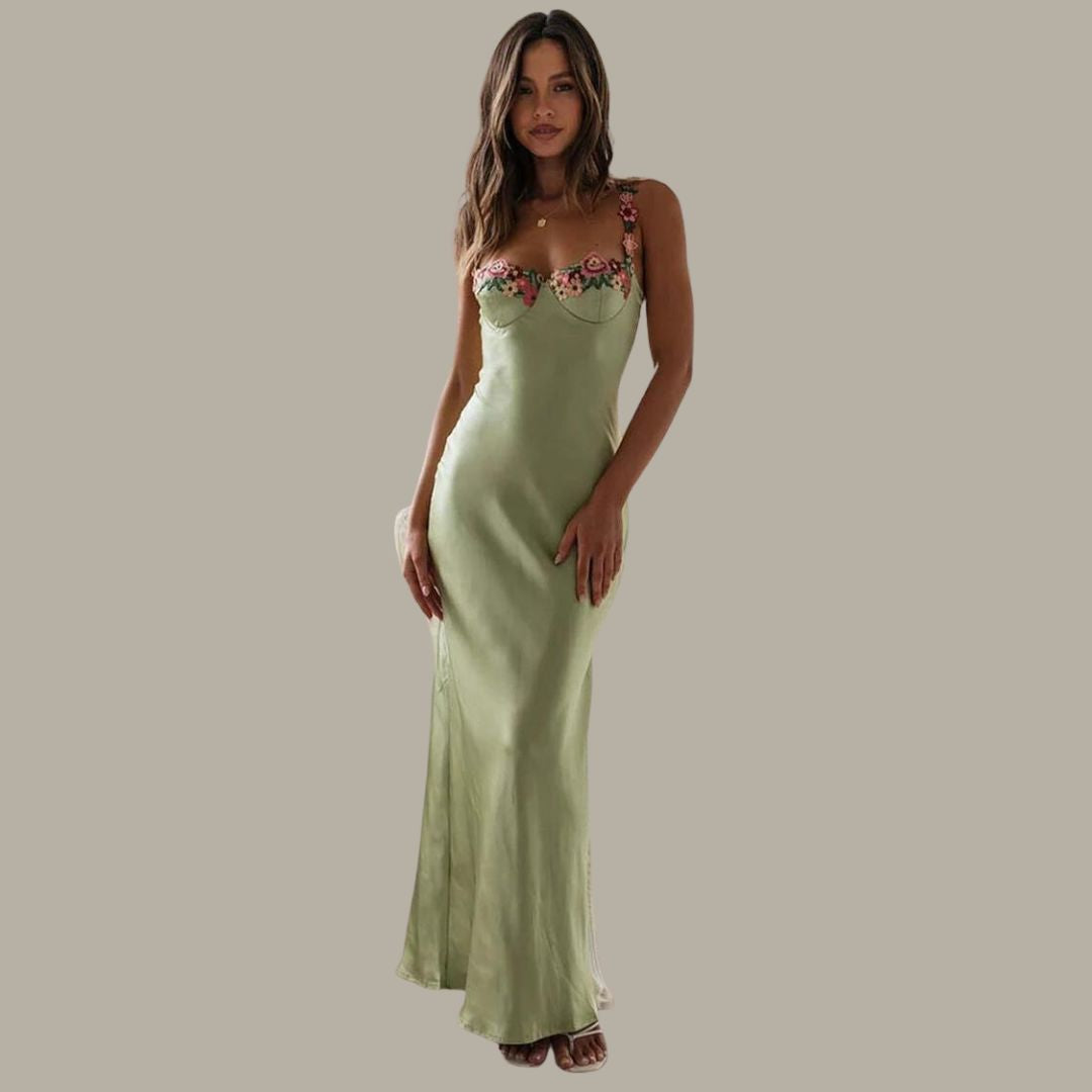 Ärmelloses Damen-Maxikleid mit Blumenstickerei für den Sommer