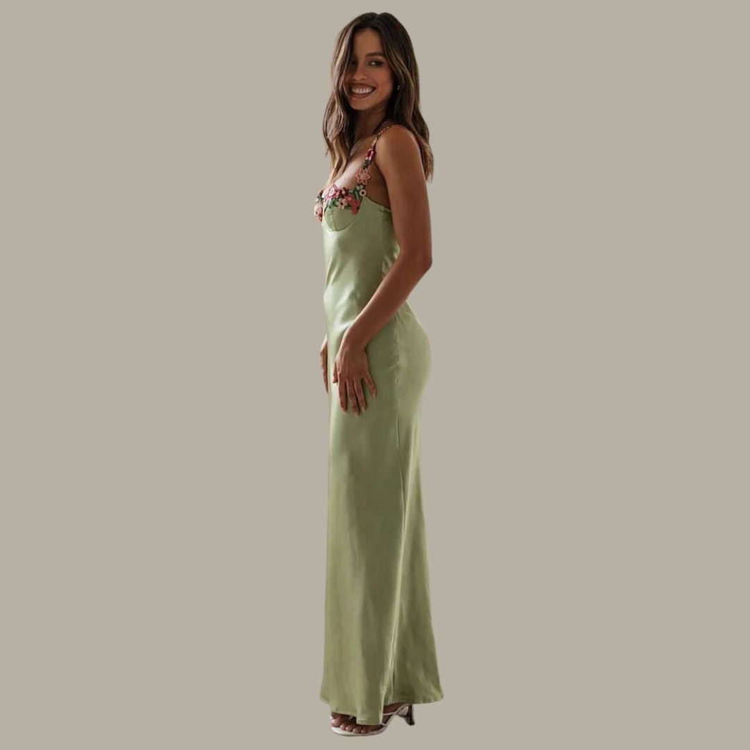 Ärmelloses Damen-Maxikleid mit Blumenstickerei für den Sommer