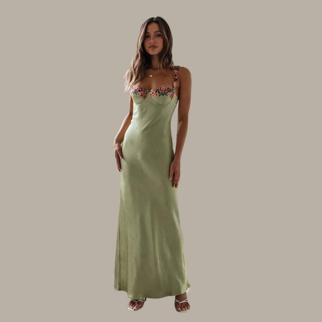 Ärmelloses Damen-Maxikleid mit Blumenstickerei für den Sommer