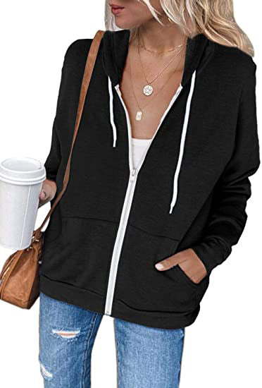 Damen lässiger Kapuzenpullover mit durchgehendem Reißverschluss und praktischen Taschen WW