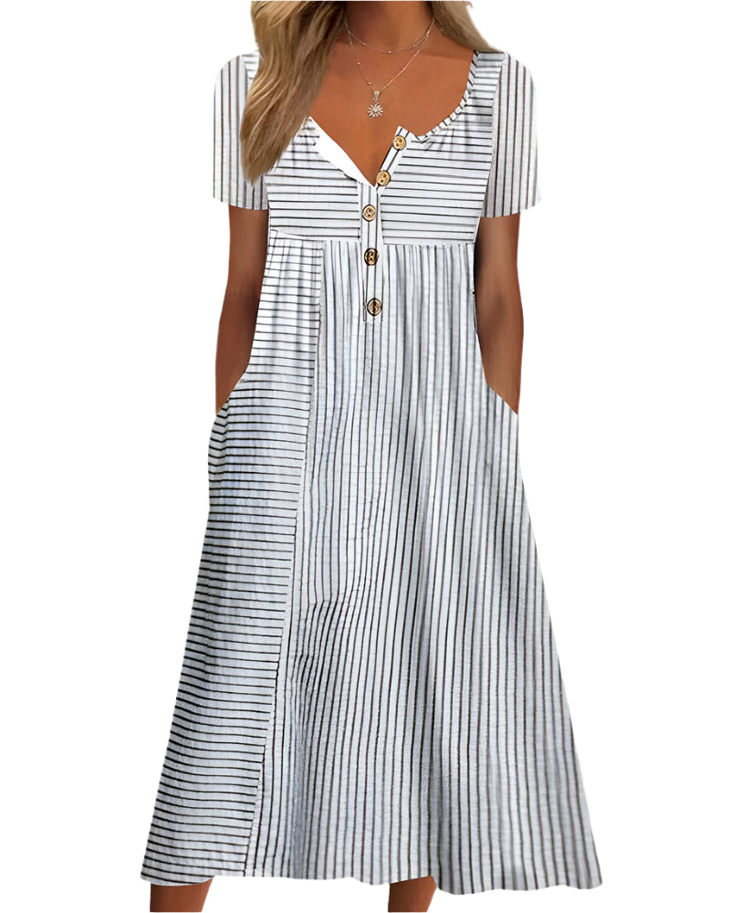 Kurzärmliges Sommerkleid Mit Halben Knöpfen Für Damen | Midi