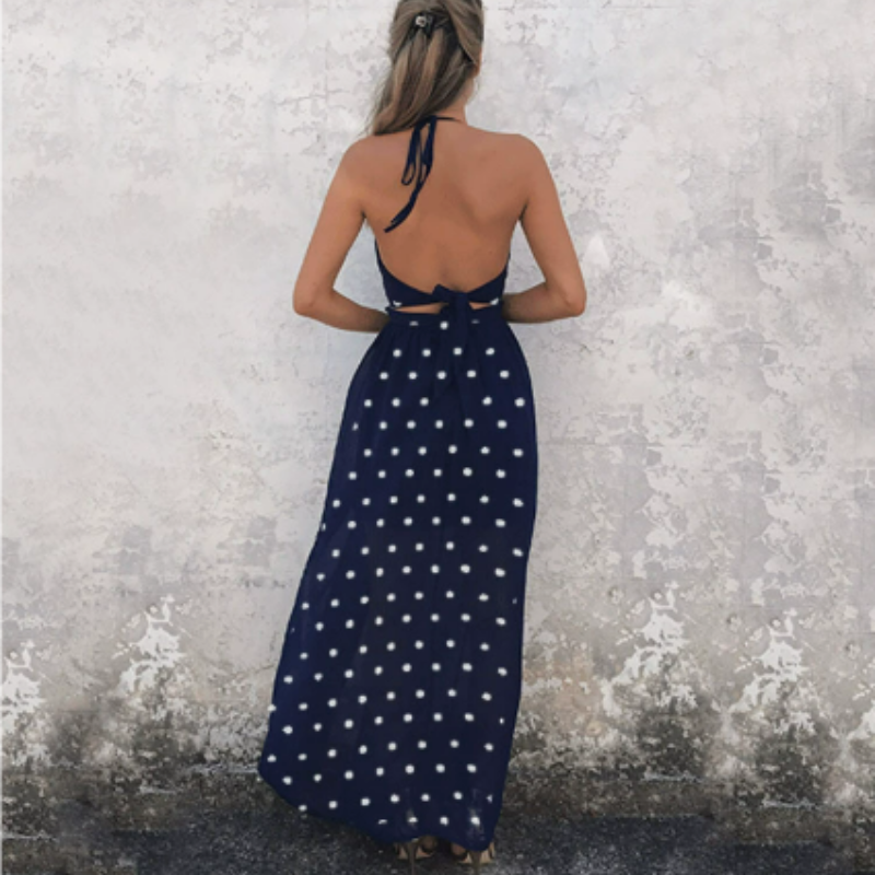 Damen Boho Halter Ausschnitt Sommer Schlitz Kleid | Maxi