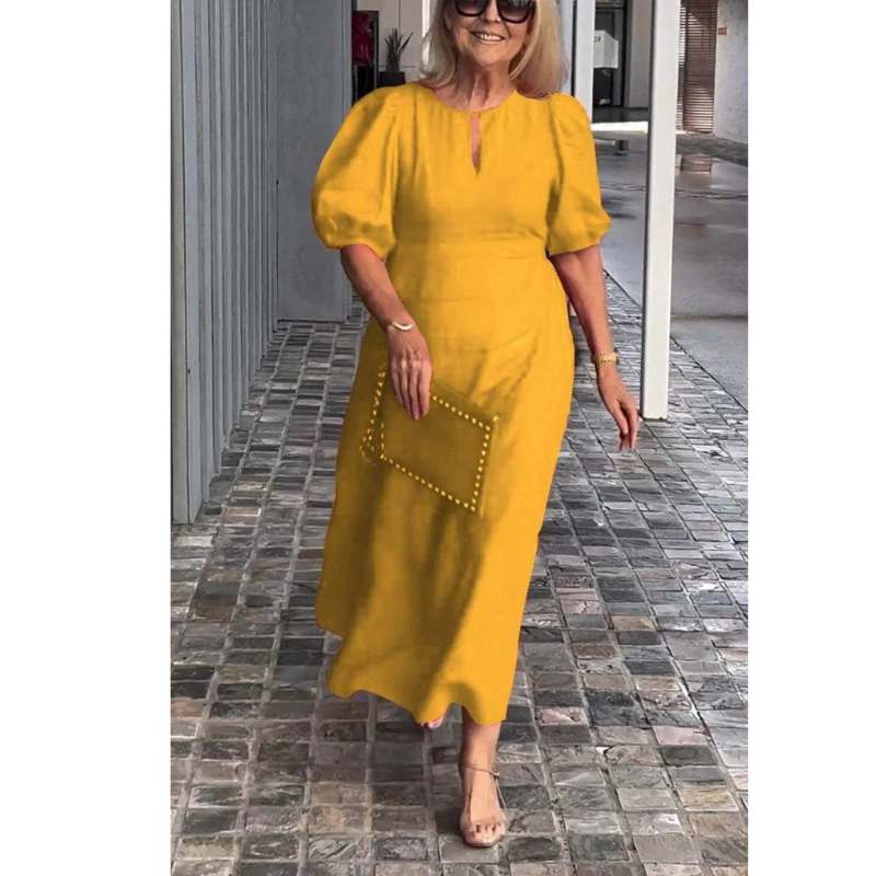 Stilvolles Kleid Mit Pufferärmeln Für Damen | Midi