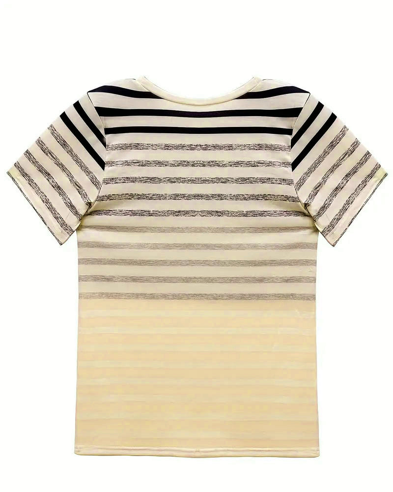 Gestreiftes Damen T-Shirt mit Rundhalsausschnitt & Farbverlauf – Melia