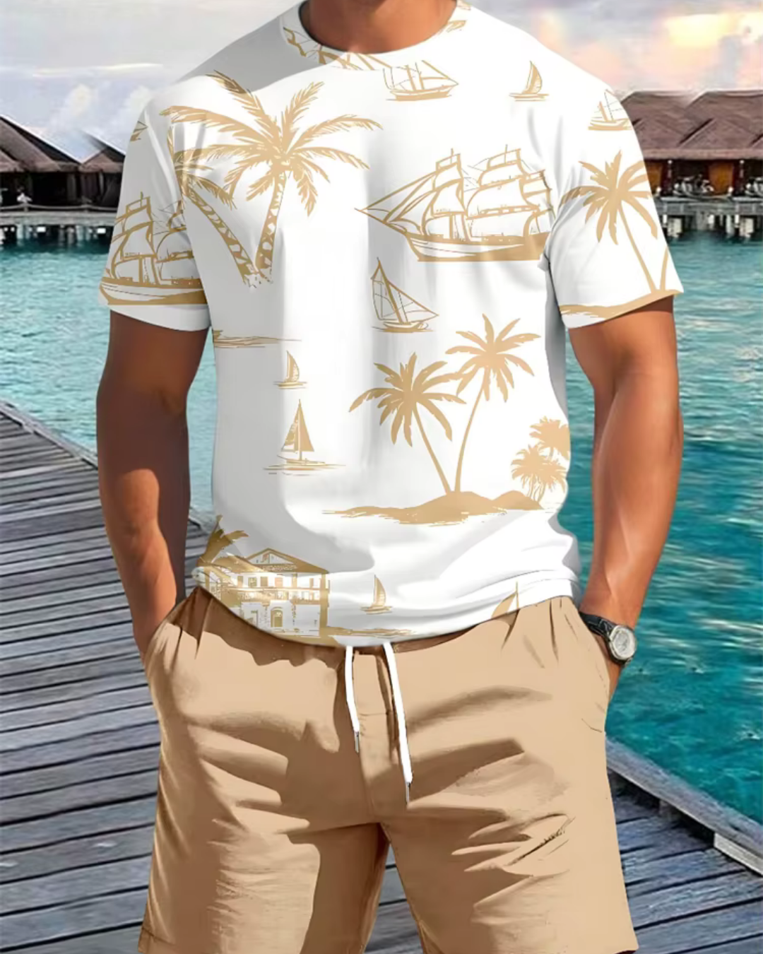 CALENO – Sommer-T-Shirt mit maritimem Print für Herren