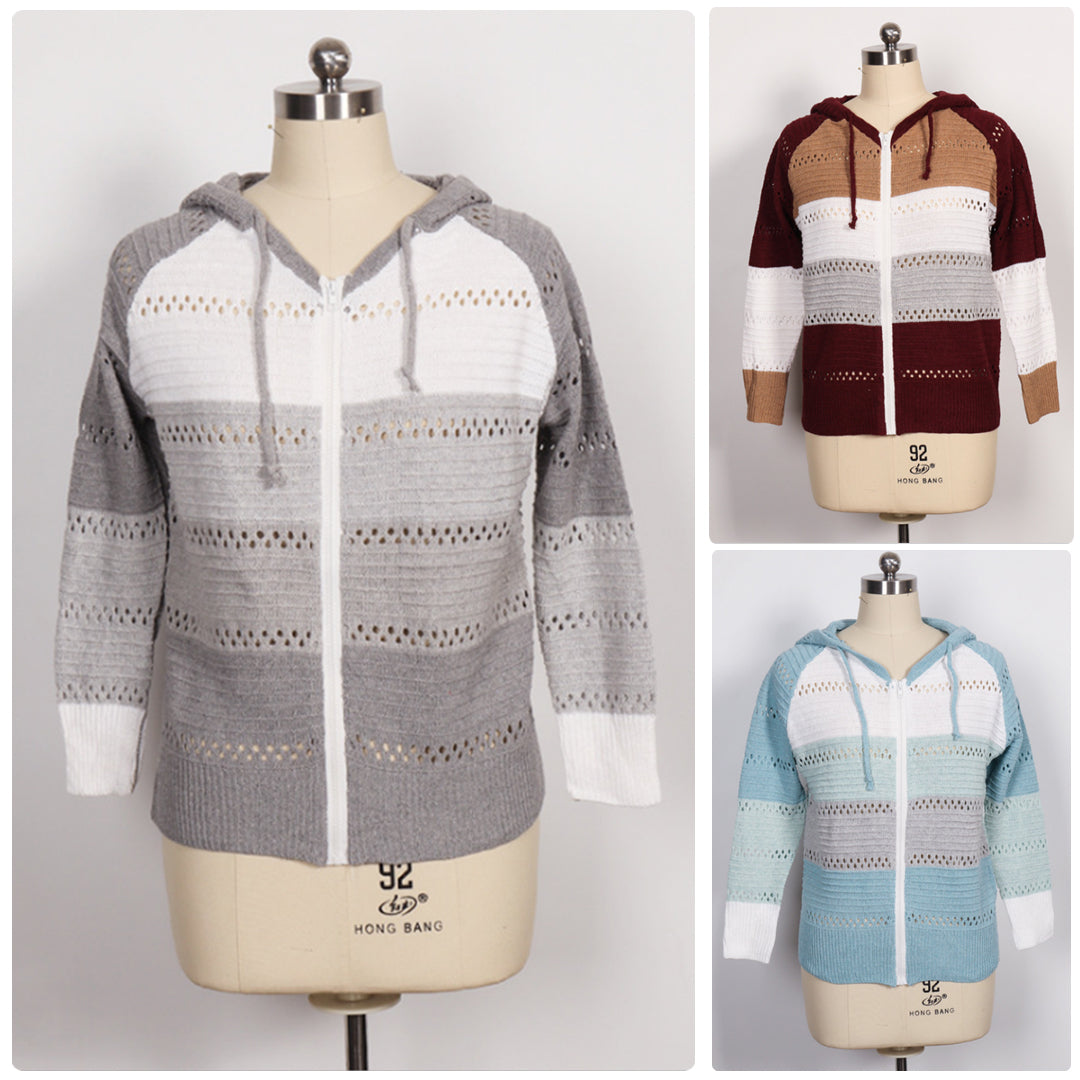 WW | Kontrastfarbige Strick Zip Leichtgewicht Hoodie