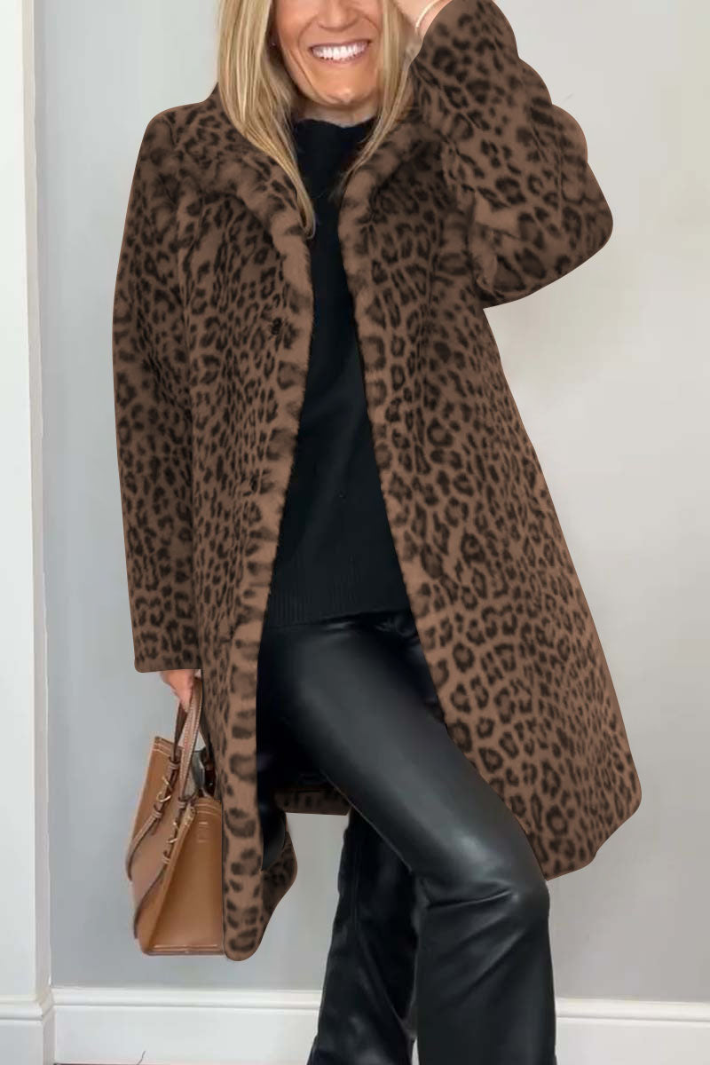 Valentina - Klassischer Damen Wintermantel Mit Leopardenmuster