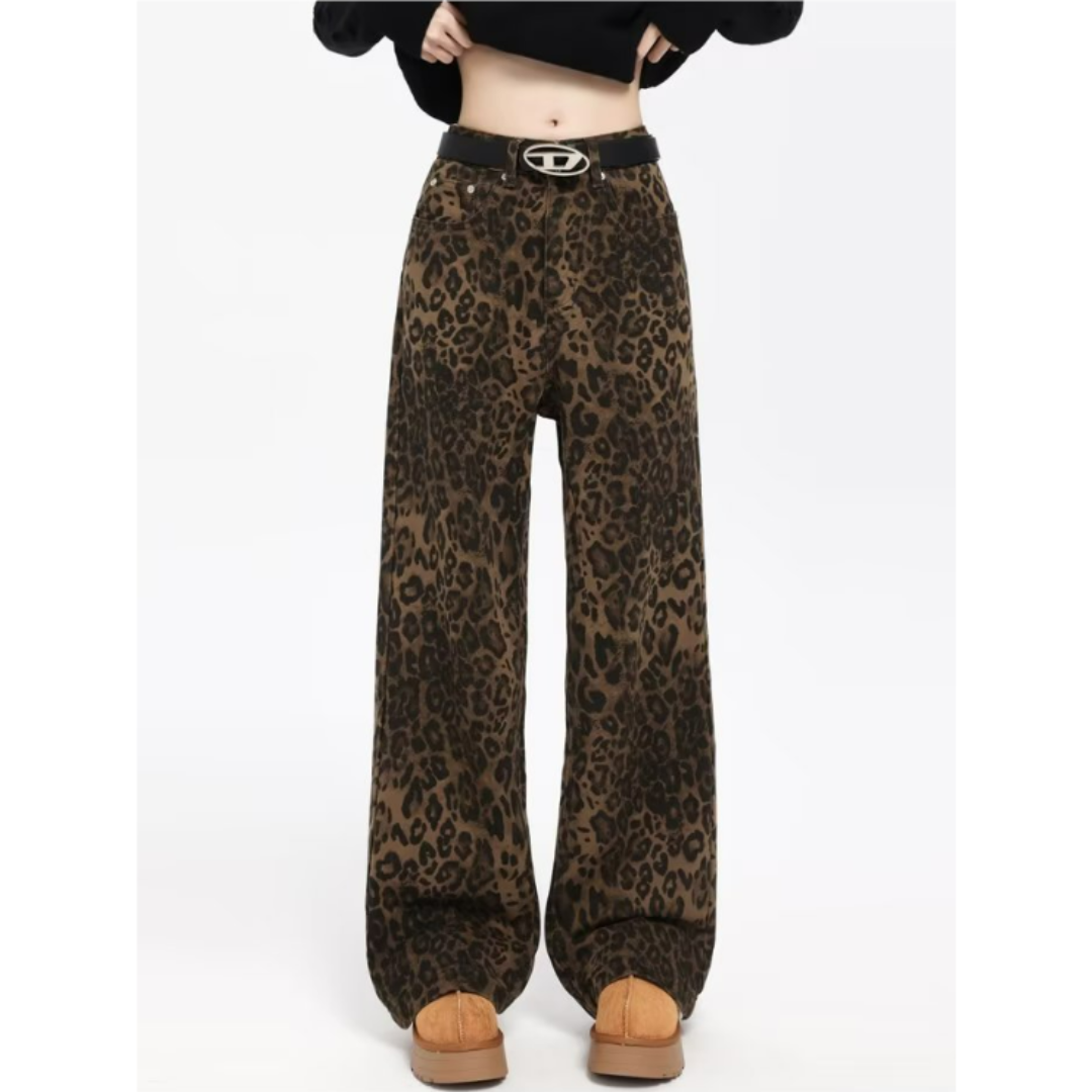 Damen Klassische Weit Bein Leopard Print Hose | Lässig