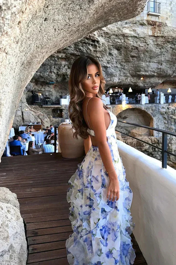 Ärmelloses Damen-Maxikleid mit Blumenmuster für den Sommer