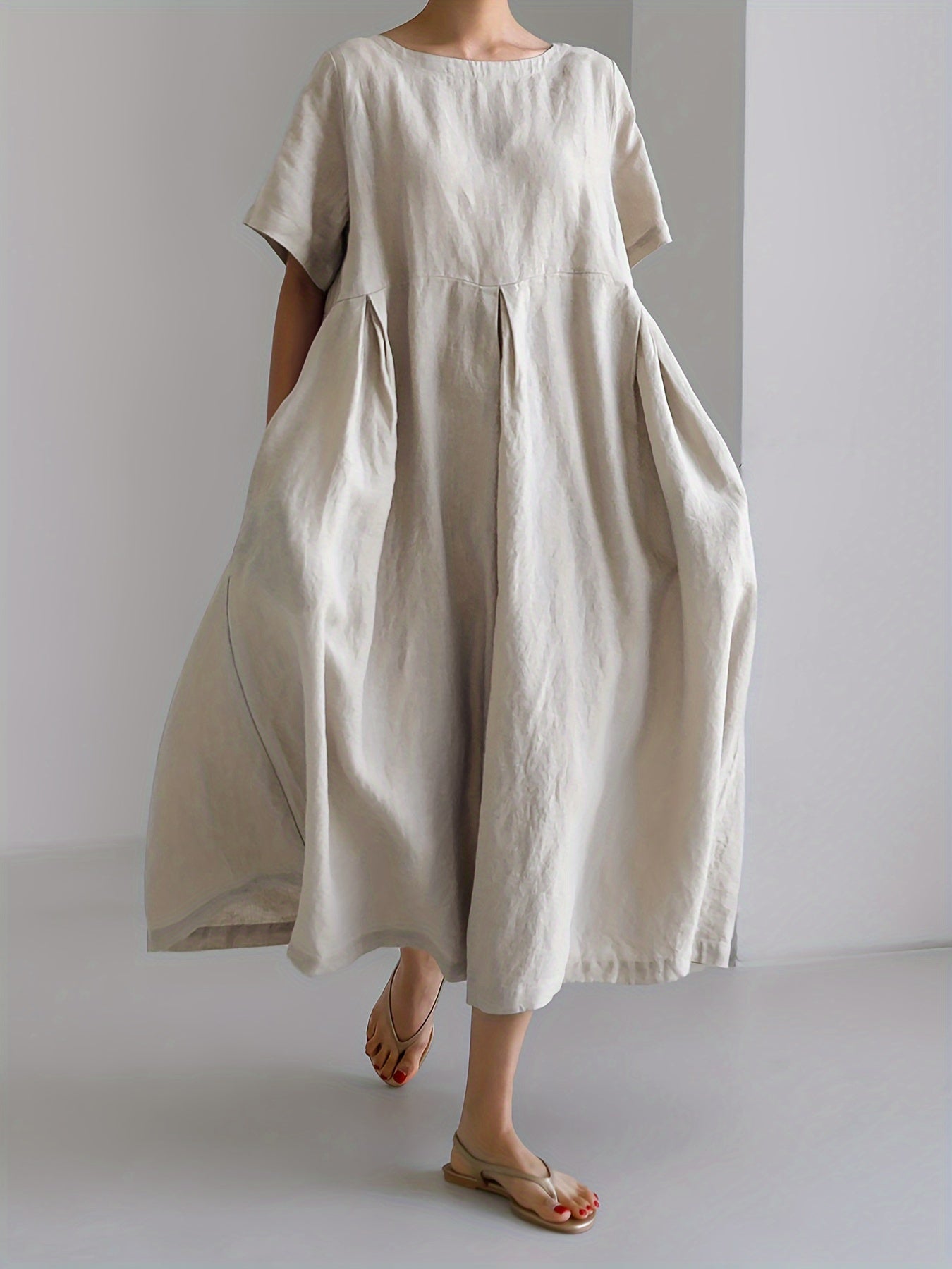 Julie | Damen Einfarbiges Leinenkleid Kleid