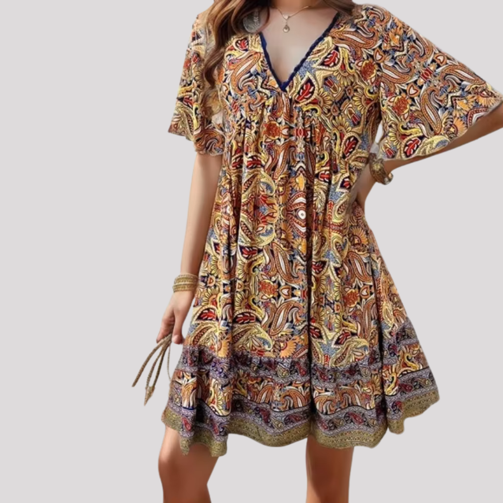Klodette - Luftiges Boho-Kleid mit Ethno-Print
