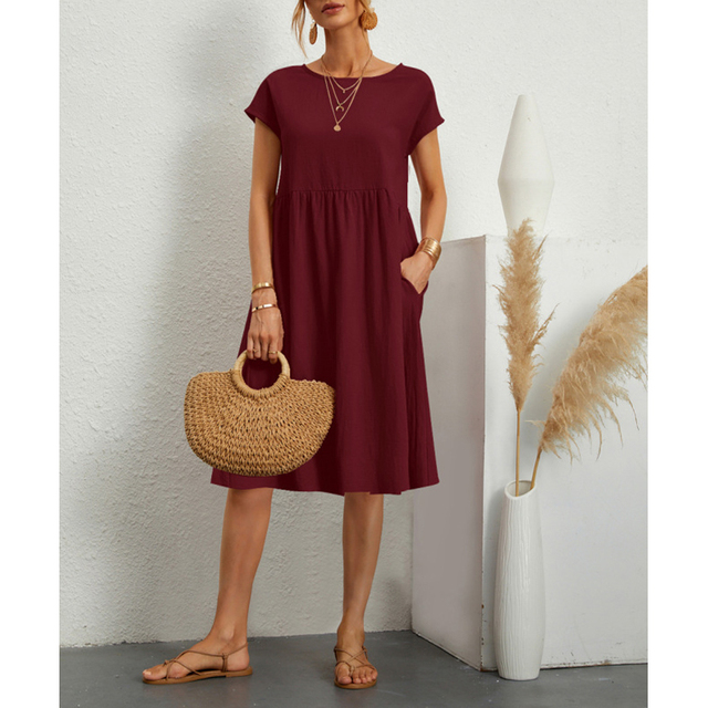 A-Linien Jersey Midi Kleid mit Kurzen Ärmeln für Sommer 2025 - Maxine Musthave