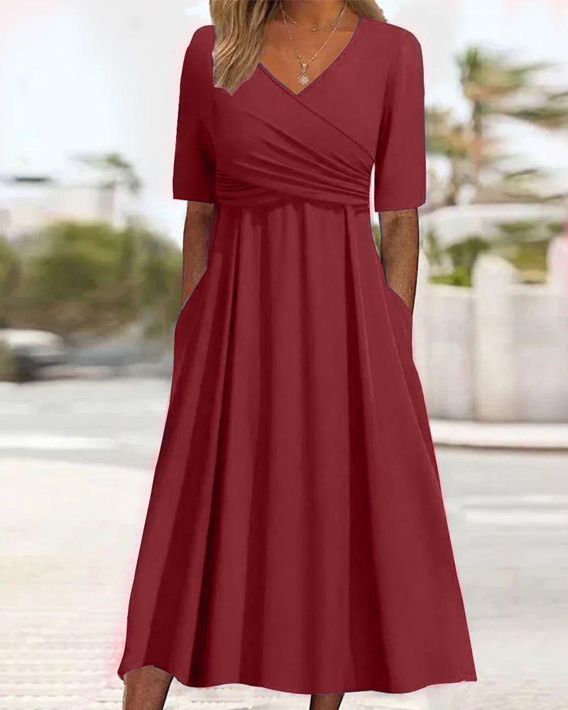 Sommerkleid Mit V Ausschnitt Und Wickeldesign Für Damen | Midi
