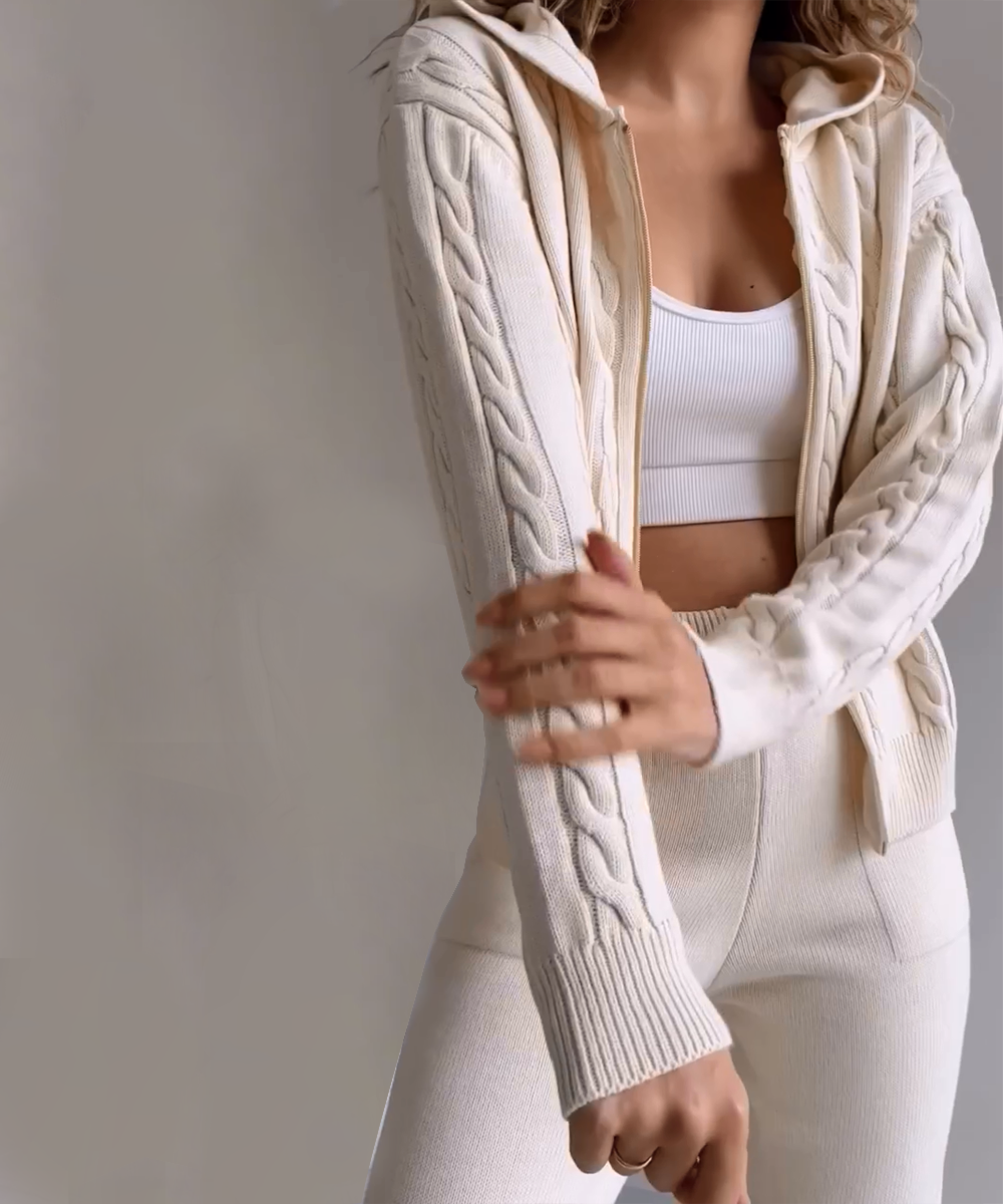 WW | teilige gestrickte Lounge-Set - trendiger Hoodie und Jogginganzug für Damen
