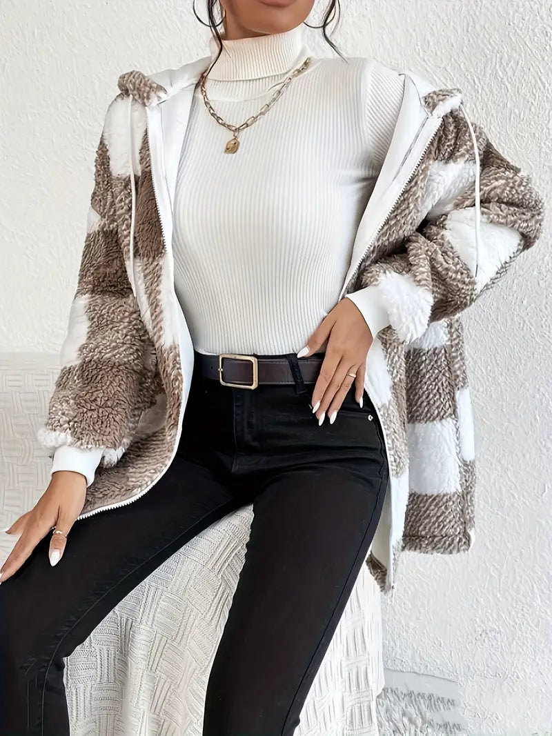 WW | Kariert Teddy Hoodie Jacke | Warm und Bequem für den Winter