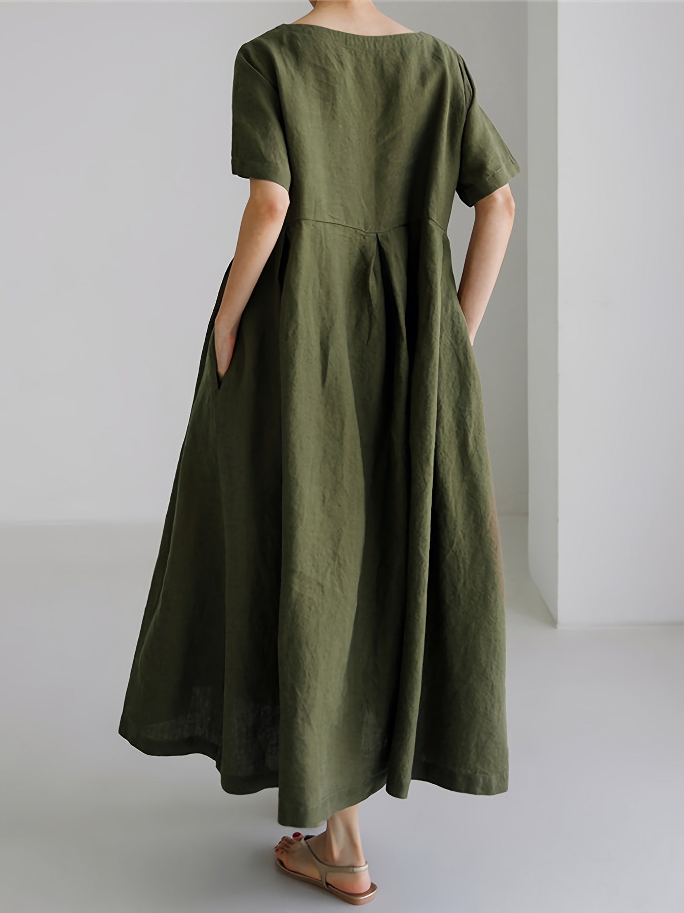 Julie | Damen Einfarbiges Leinenkleid Kleid