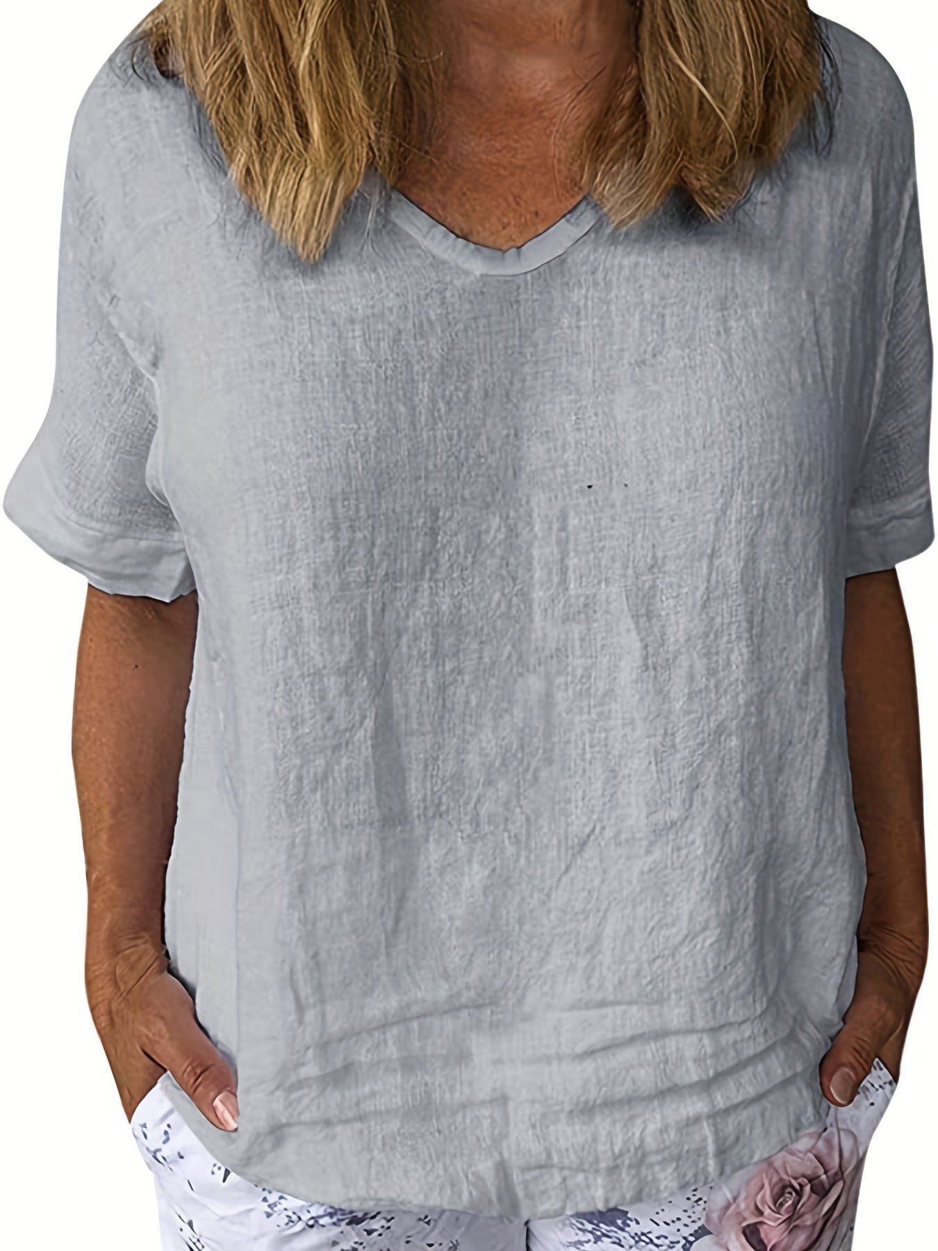 Jacqueline | Damen Weiß V-Ausschnitt Leinen Bluse