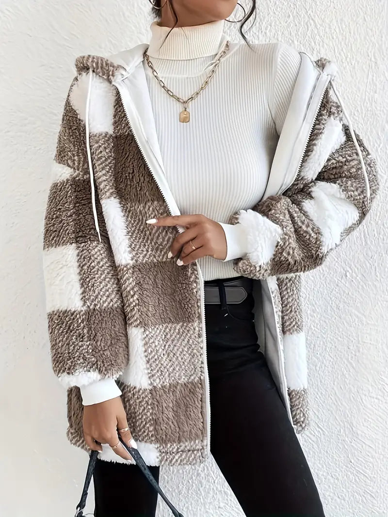 WW | Kariert Teddy Hoodie Jacke | Warm und Bequem für den Winter