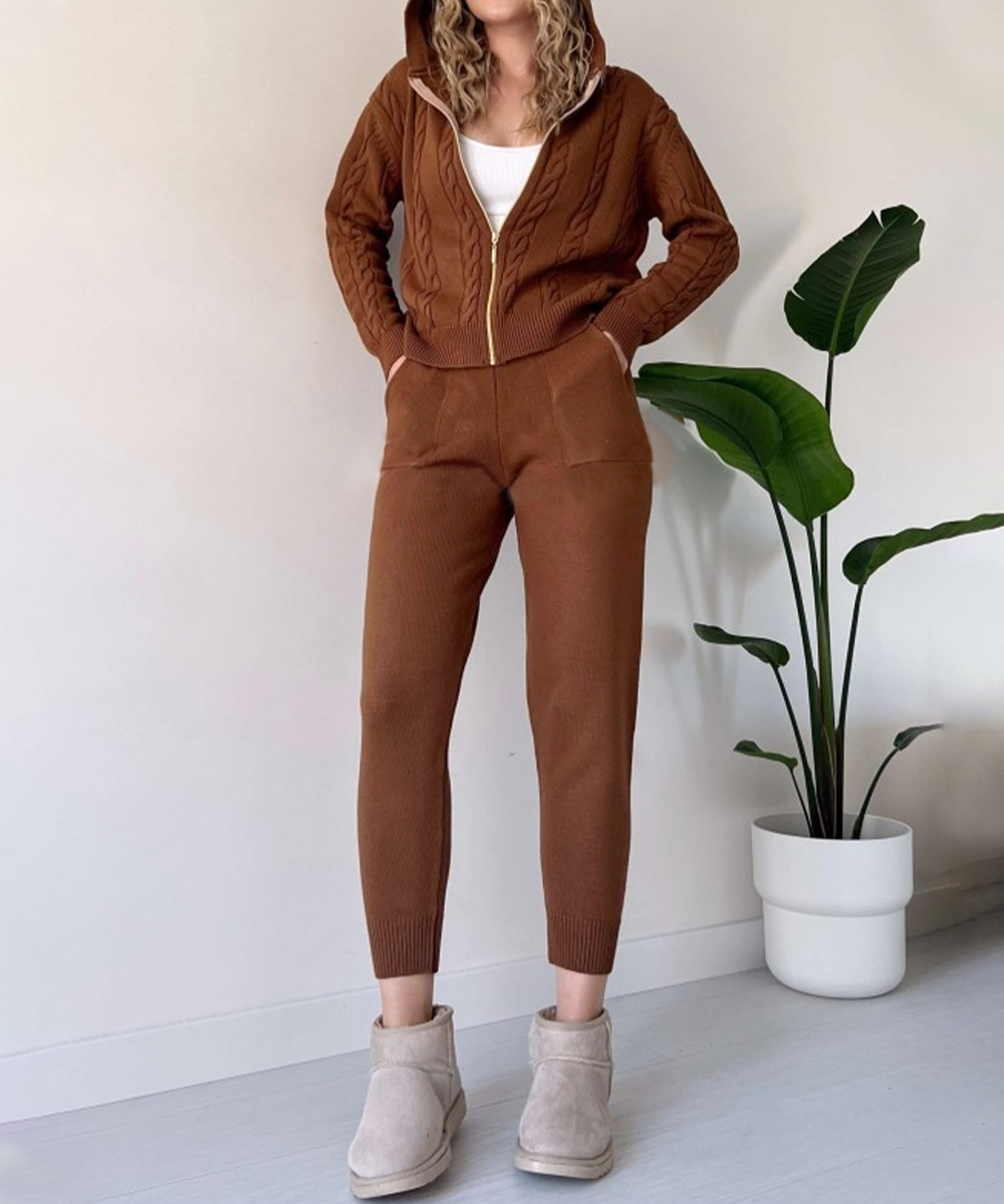 WW | teilige gestrickte Lounge-Set - trendiger Hoodie und Jogginganzug für Damen