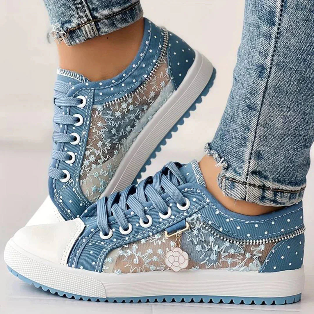 Atmungsaktive Damen Canvas-Sneaker mit Floraler Spitze – Celina