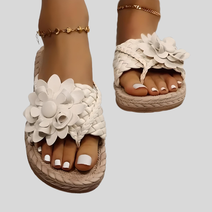 Rouge - Damensandalen mit dicker Laufsohle und großer Blume am Riemen