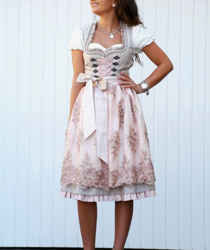 Damen Dirndl Kleid: Traditionelles Trachtenkleid mit Schürze und eleganter Schnürung