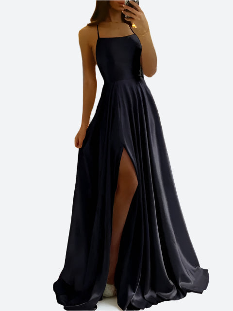 Damen Elegantes Rückenfreies Maxikleid – Fließendes Abendkleid mit Schnürdetails