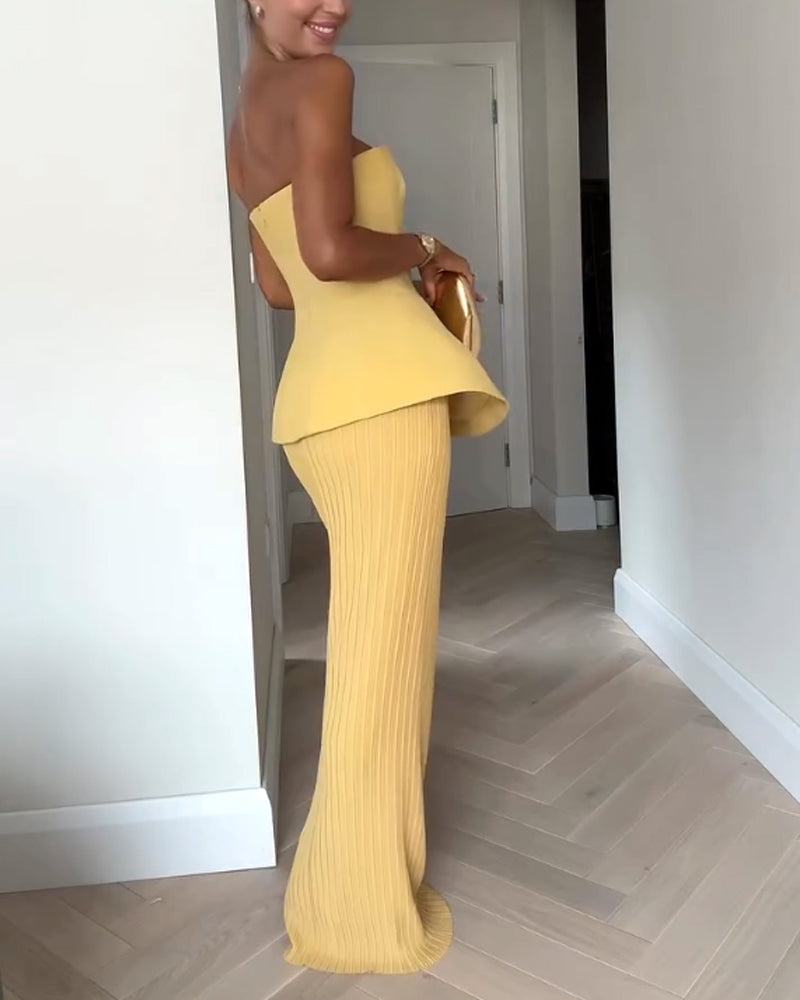 Ärmelloses Damen-Maxikleid mit geripptem Rock für den Sommer