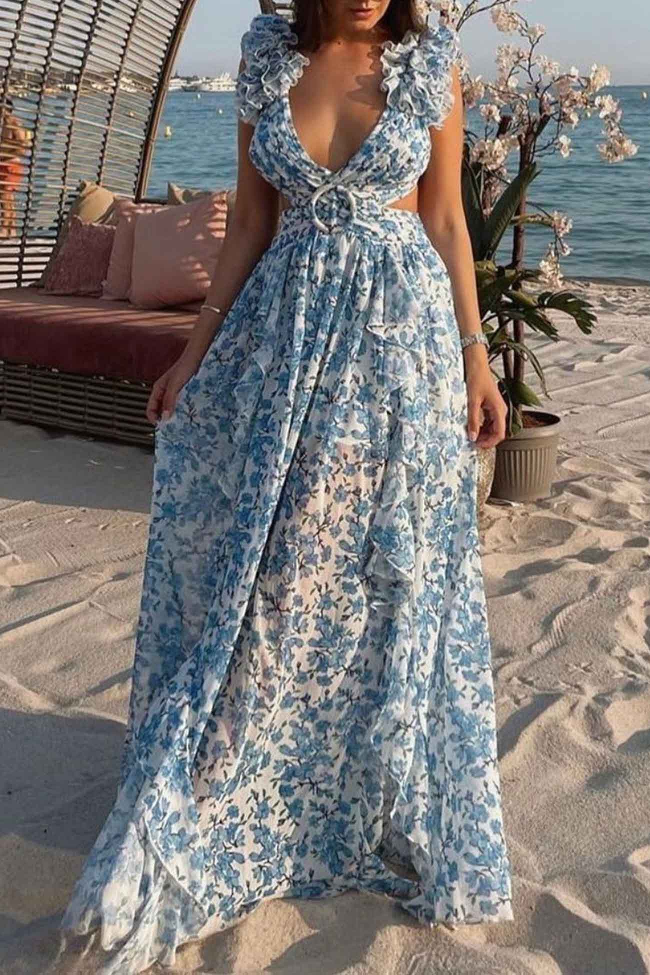 Damen Ärmelloses Maxikleid mit Blumenmuster für den Sommer