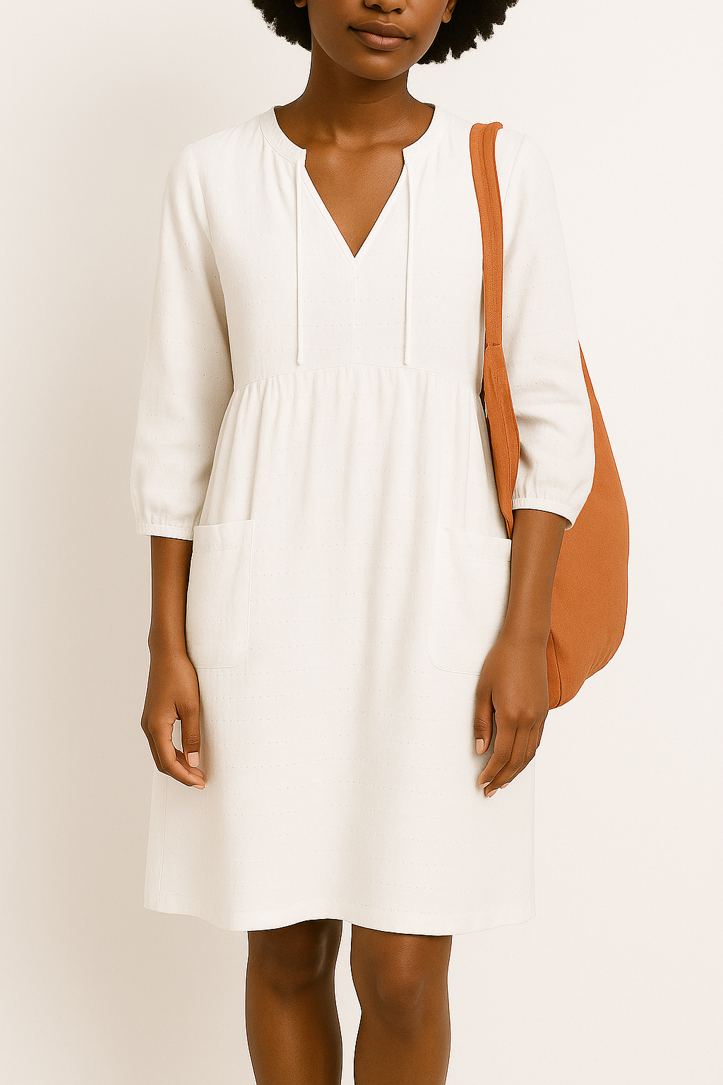 Minikleid für Damen mit V-Ausschnitt und Dreiviertelärmeln