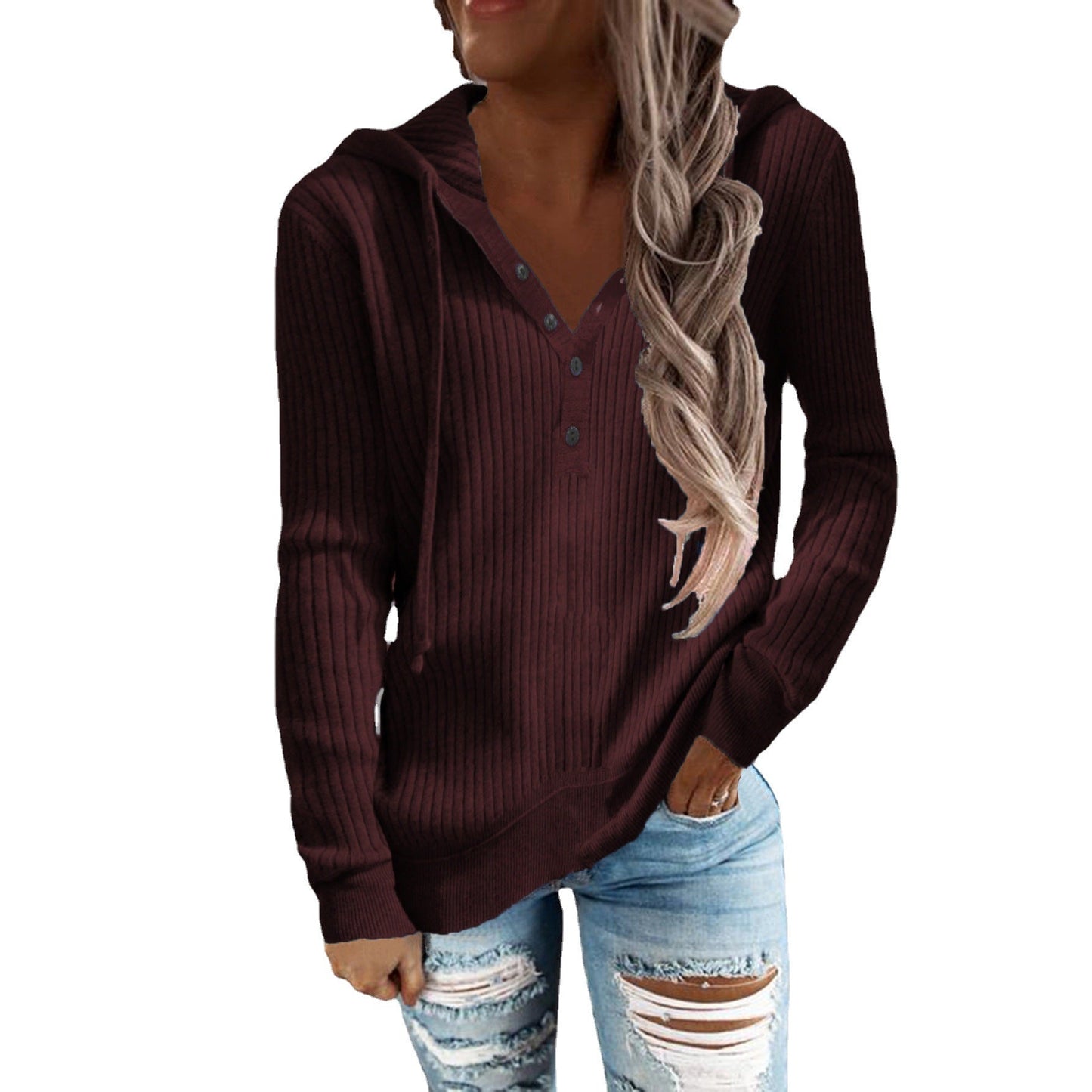 Damen Kapuzenpullover mit strukturiertem Rippdesign und praktischen Knopfdetails WW