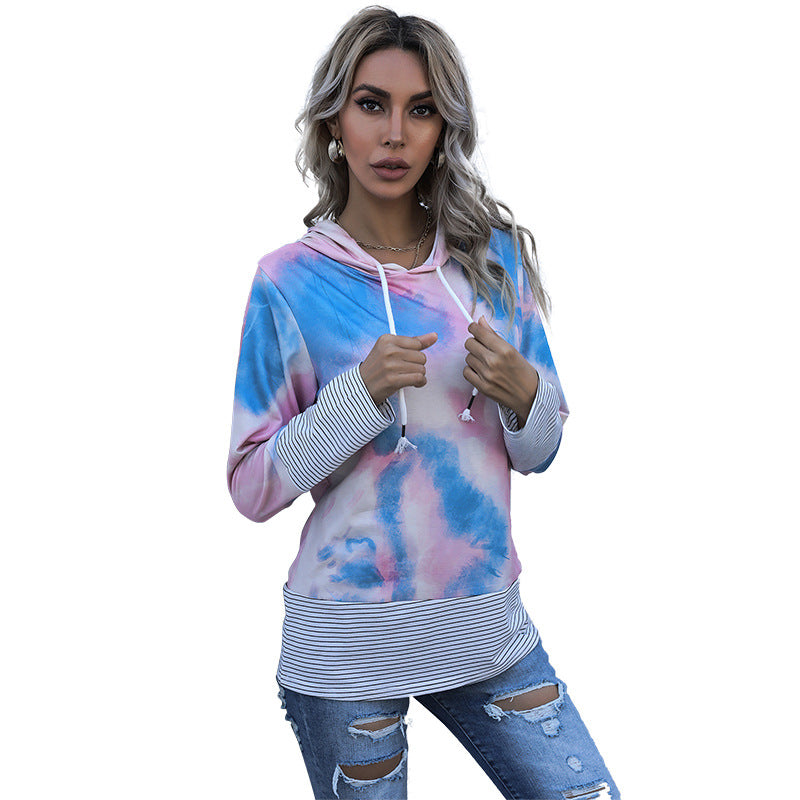 Damen Kapuzenpullover mit innovativem Farbverlauf und maritimen Streifen WW