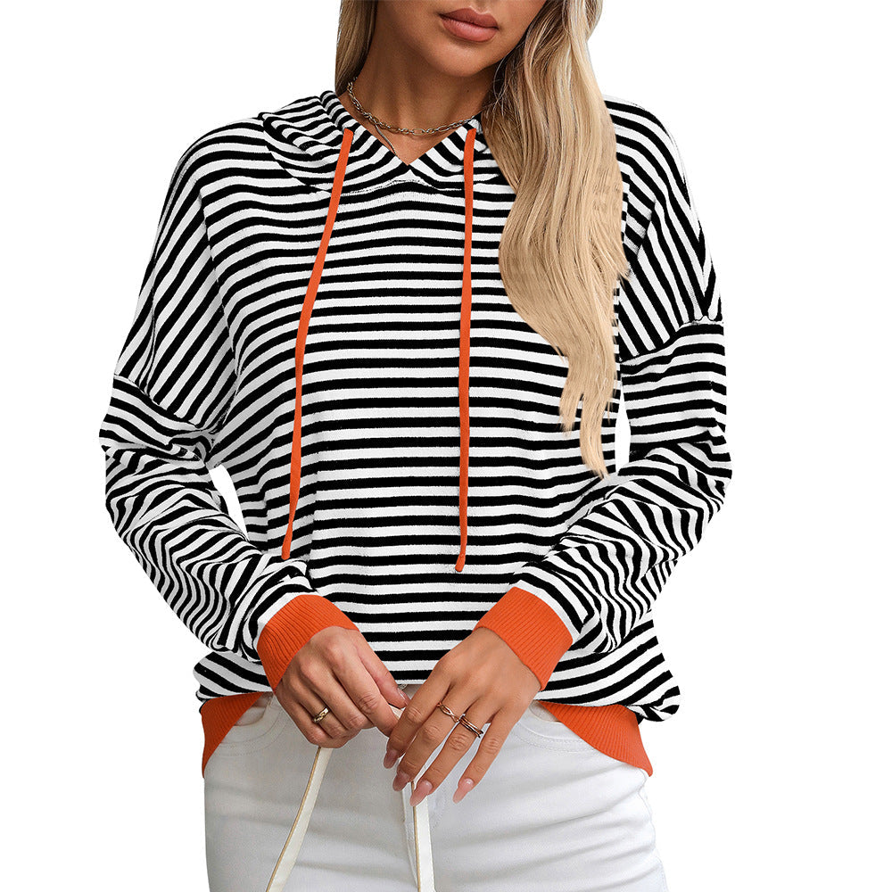 Damen gestreifter Hoodie mit lässigem Schnitt und kontrastierenden Details WW