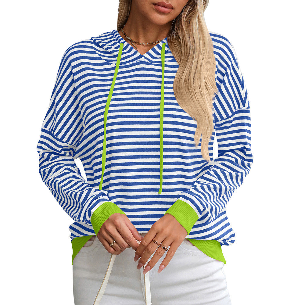 Damen gestreifter Hoodie mit lässigem Schnitt und kontrastierenden Details WW