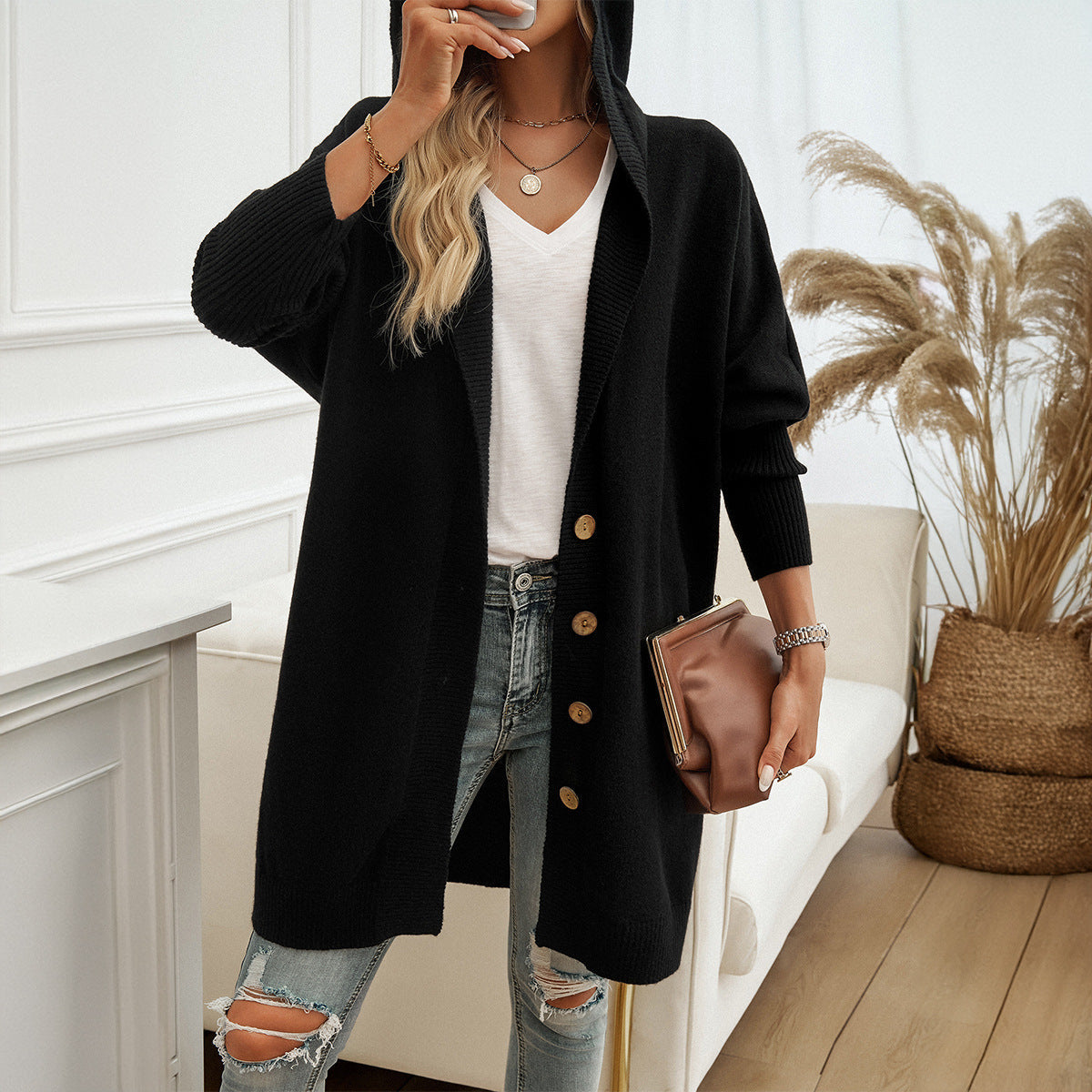 Damen Hoodie-Kardigan mit Knopfdetail und lässigem Schnitt WW