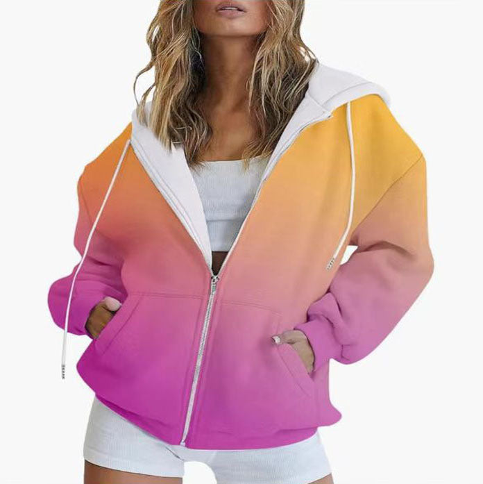 Damen Kapuzenjacke mit gradient Farbverlauf und tiefen Taschen WW