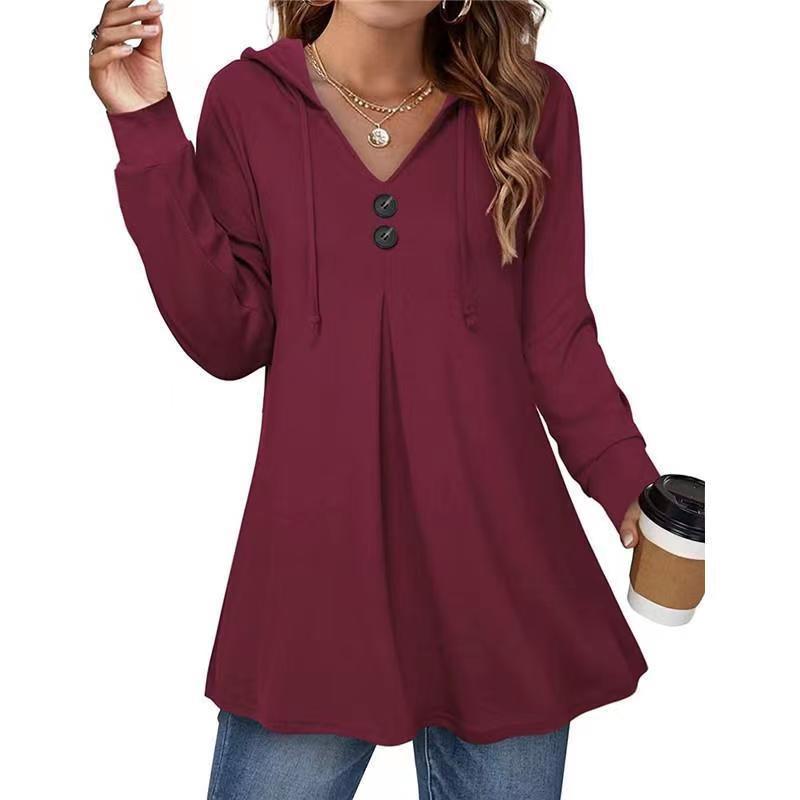 Damen Kapuzenpullover mit Knopfleiste und ausgestelltem Schnitt WW