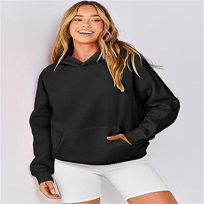 Damen lässiger Kapuzenpullover mit hohem Kragen und praktischen Taschen WW