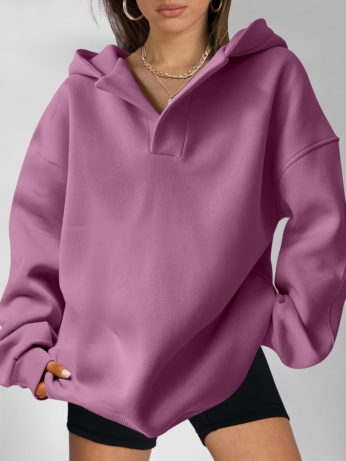 Damen oversized Kapuzenpullover mit modernem Stehkragen und weichen Materialien WW