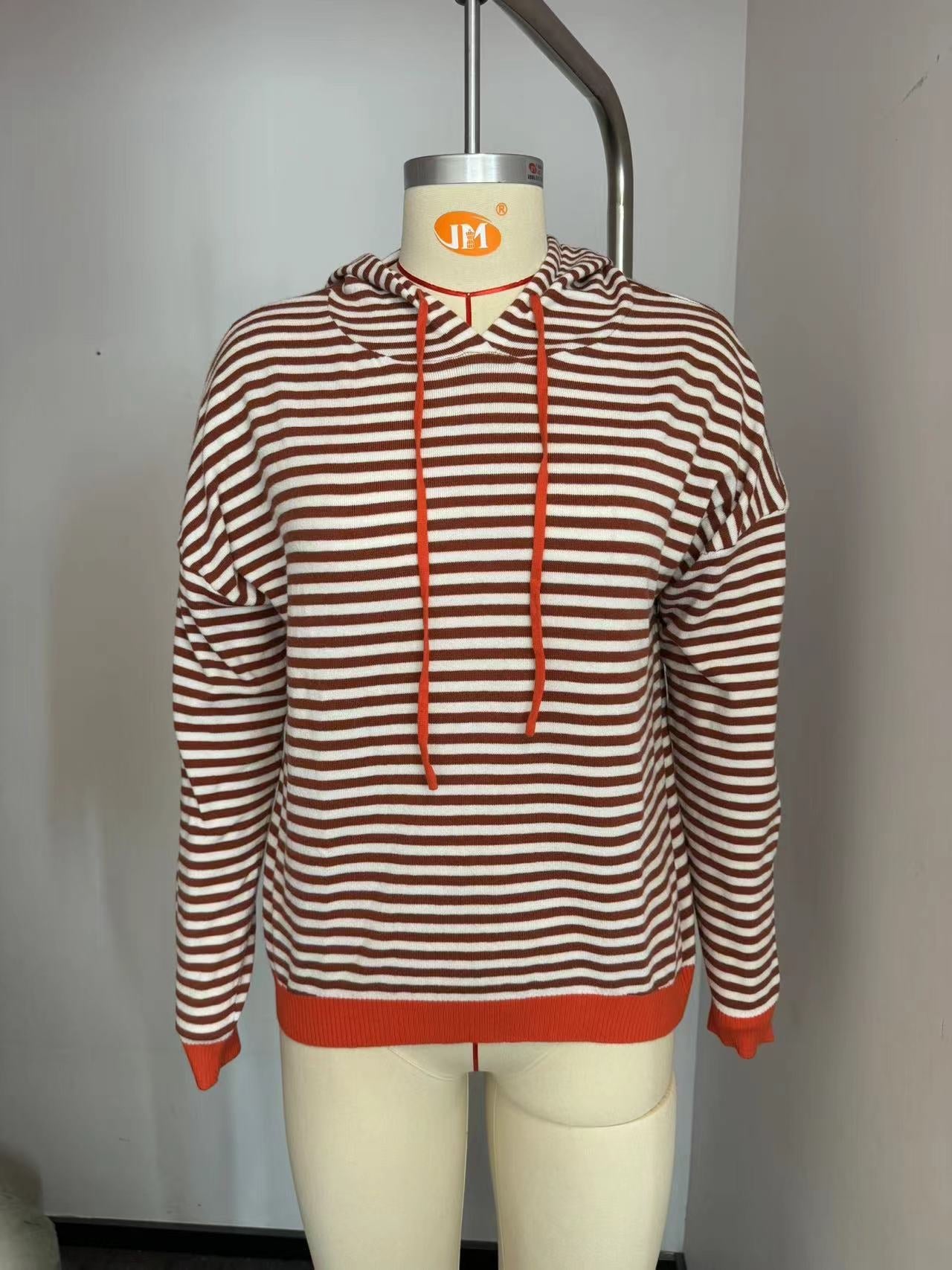 Damen gestreifter Hoodie mit lässigem Schnitt und kontrastierenden Details WW