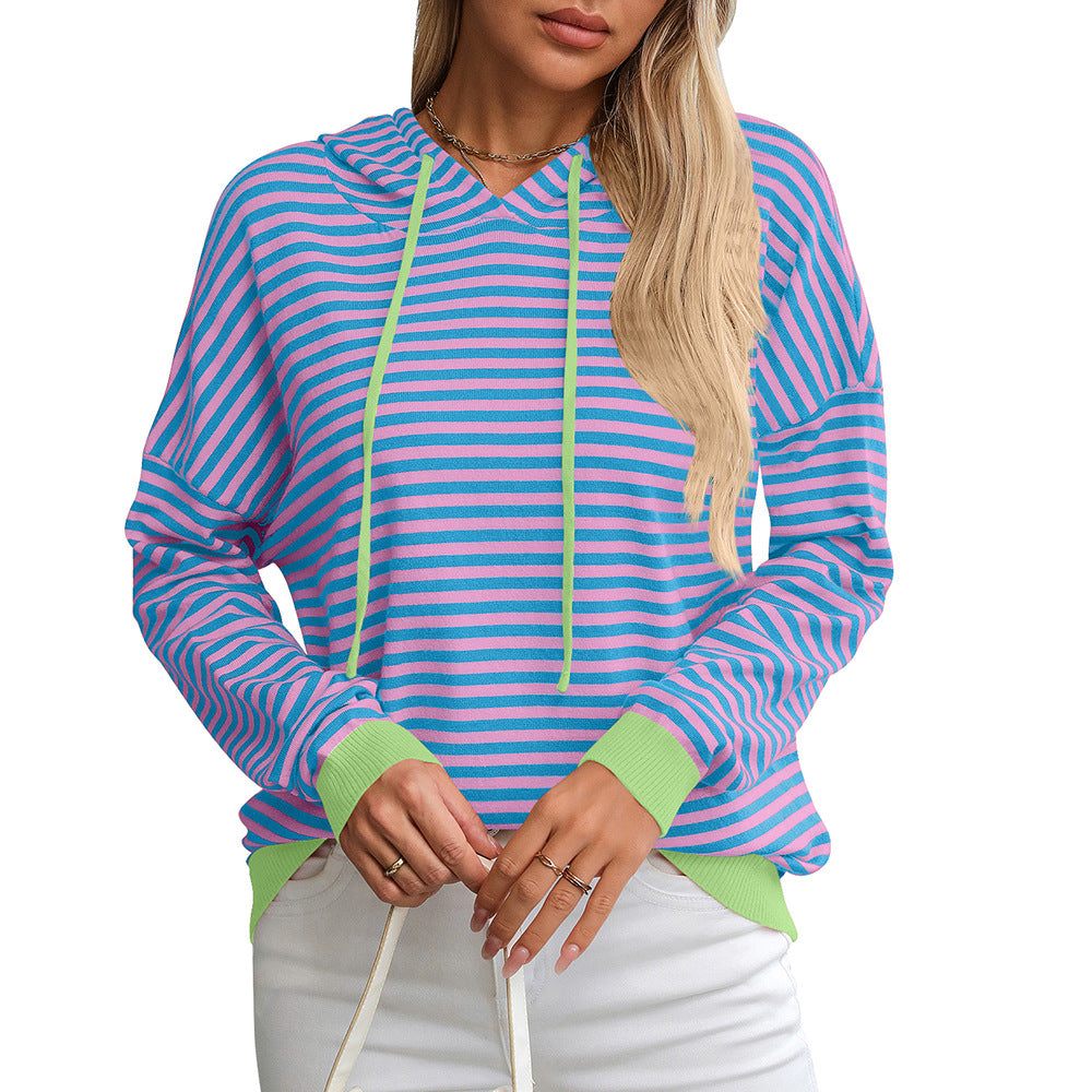 Damen gestreifter Hoodie mit lässigem Schnitt und kontrastierenden Details WW