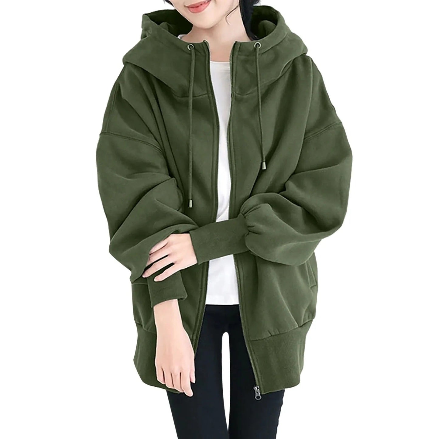 WW | Hooded Long Zip-Up Fleece Hoodies