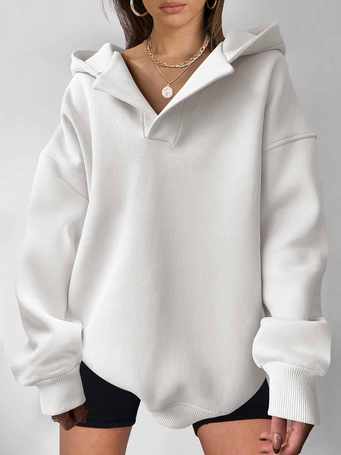 Damen oversized Kapuzenpullover mit modernem Stehkragen und weichen Materialien WW