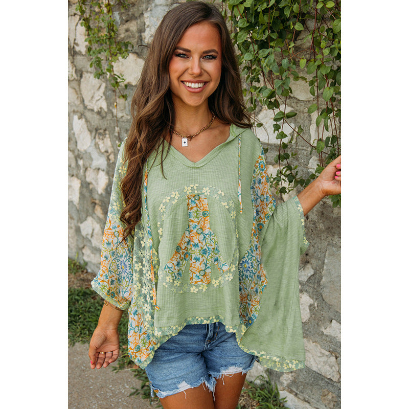 Damen lässiges Kapuzenoberteil mit blumigem Peace-Design WW