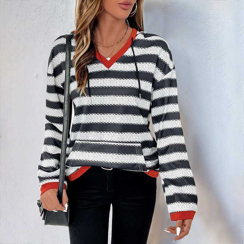 Damen Kapuzenpullover mit modernem Streifen-Muster und praktischem Kängurutasche WW