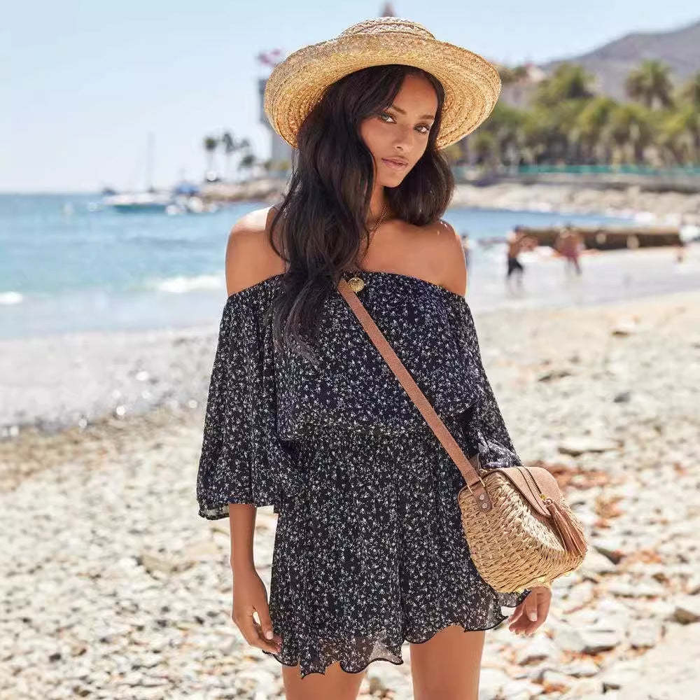 Damen Mini Kleid Off-Shoulder mit Rüschenärmeln - Manúella