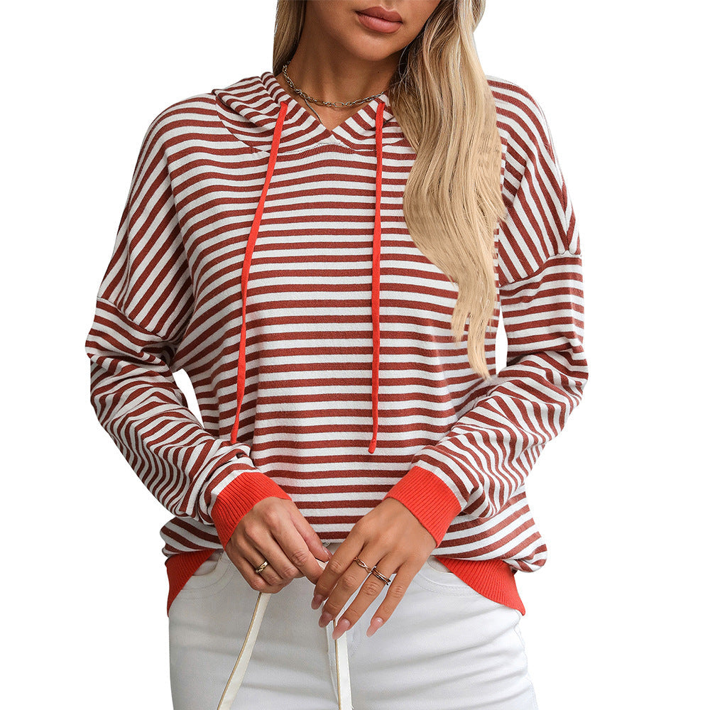Damen gestreifter Hoodie mit lässigem Schnitt und kontrastierenden Details WW