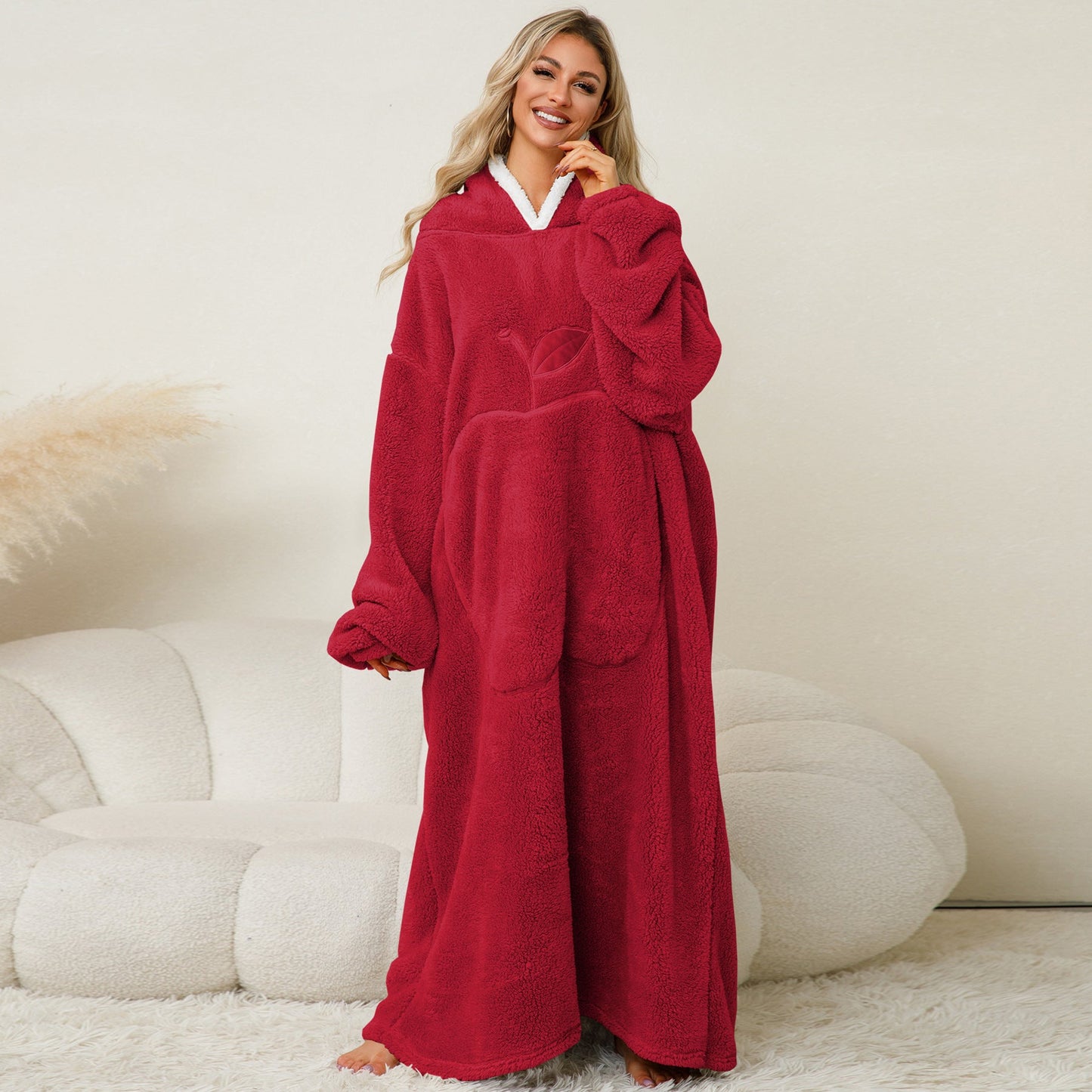 Damen Kuscheliger Hoodie-Decke mit großen Taschen und kontrastierendem Innenfutter WW