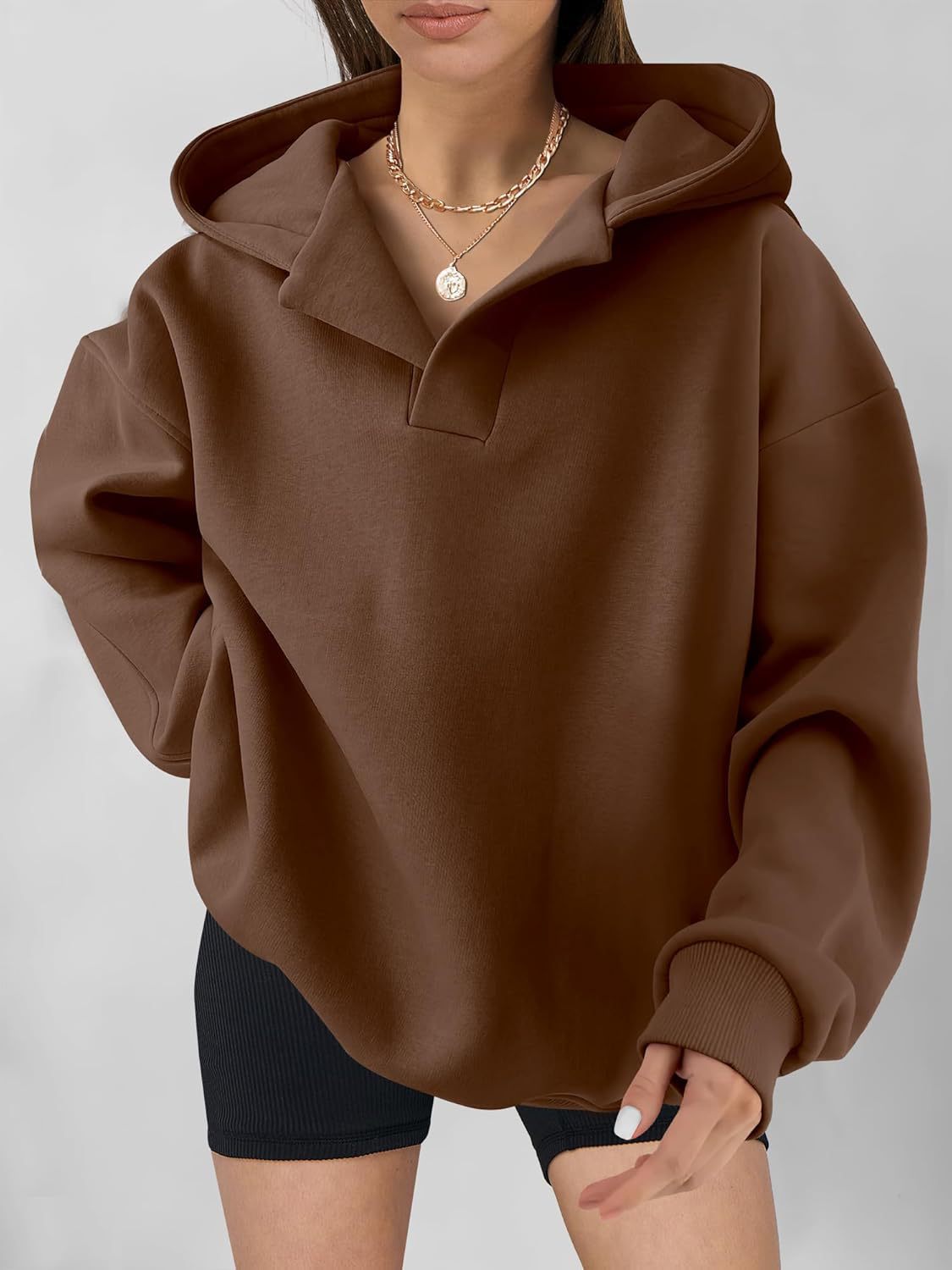 Damen oversized Kapuzenpullover mit modernem Stehkragen und weichen Materialien WW